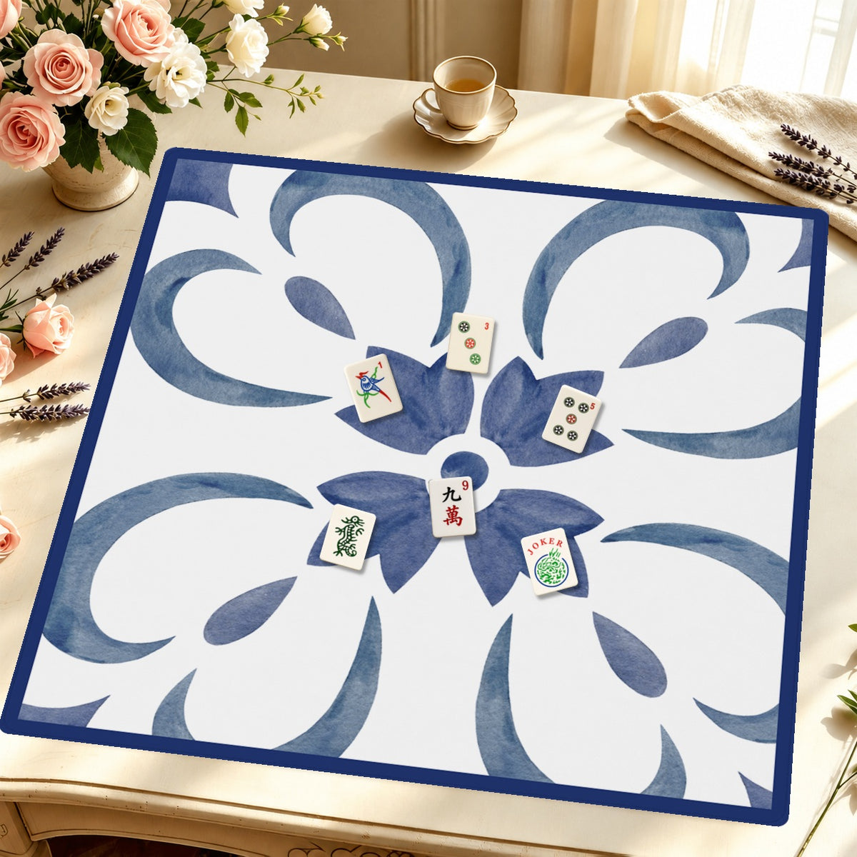 Mahjong by SI™ Swirl Next Door Blue Mahjong Mat — Styled Tile Table [styled-tile-table-square]