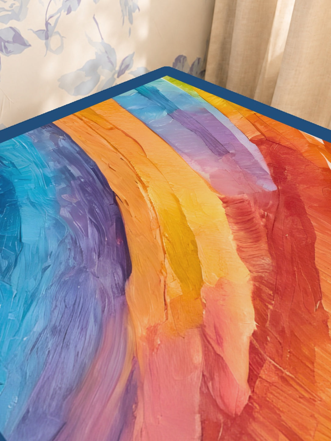 Mahjong by SI™ Swirl Power | Blue Border Mahjong Mat — Sunlit Close-up [sunlit-closeup-square]