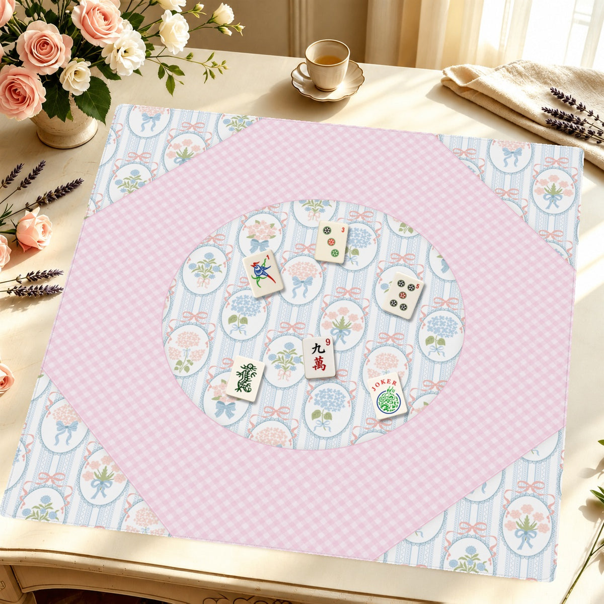 Mahjong by SI™ Teatime Is Me Time Mahjong Mat — Styled Tile Table [styled-tile-table-square]