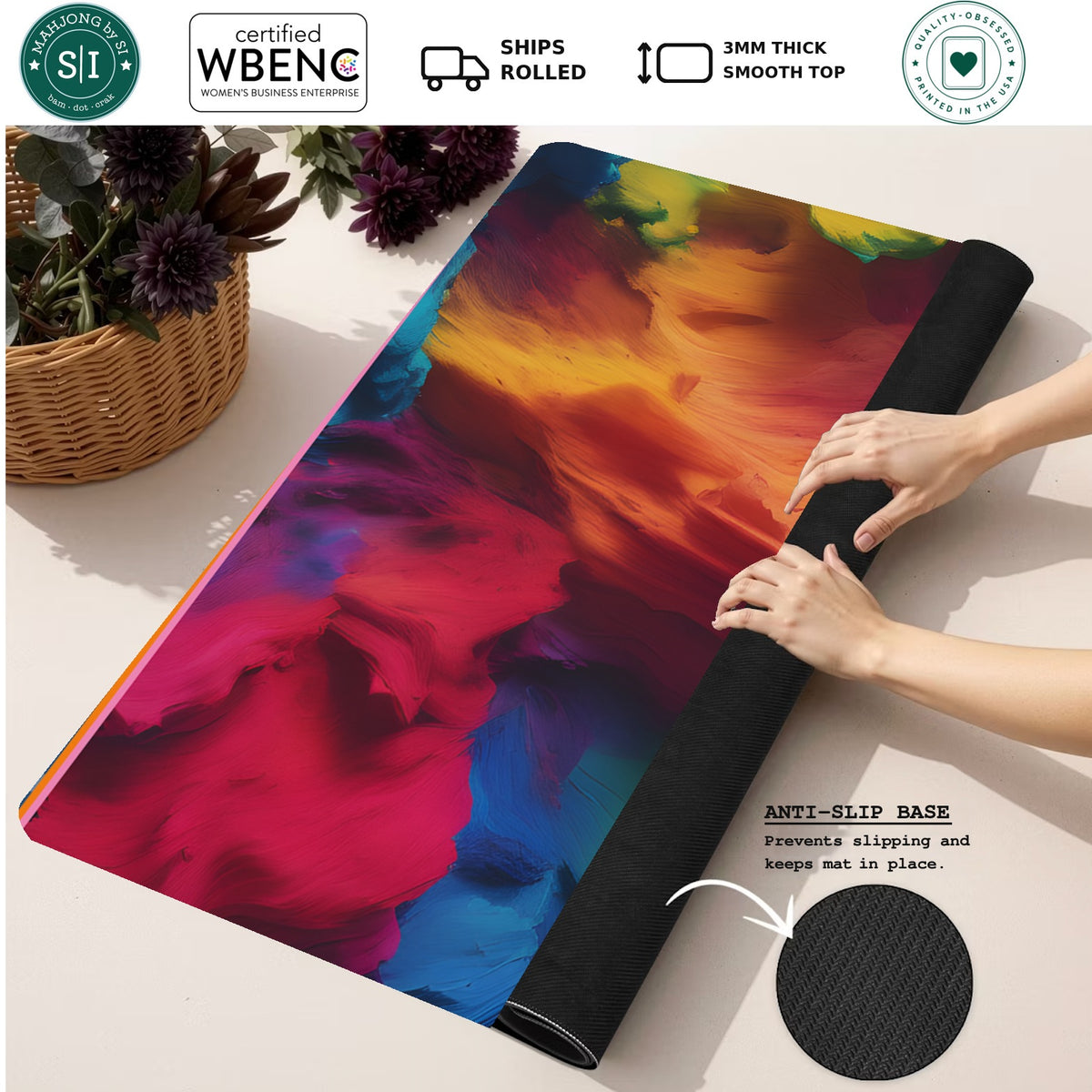 Mahjong by SI™ Textured Taste Blue Border Mahjong Mat — Rolled Mat Feature Image [rolled-feature-square]