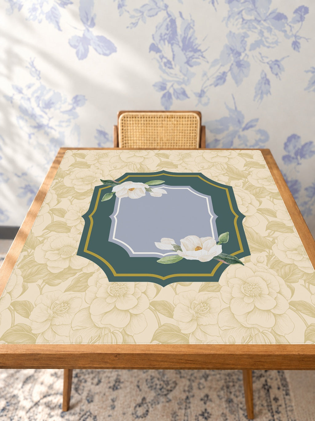 Mahjong by SI™ The Courtyard Mahjong Mat — Studio Table Angle [studio-angle-square]