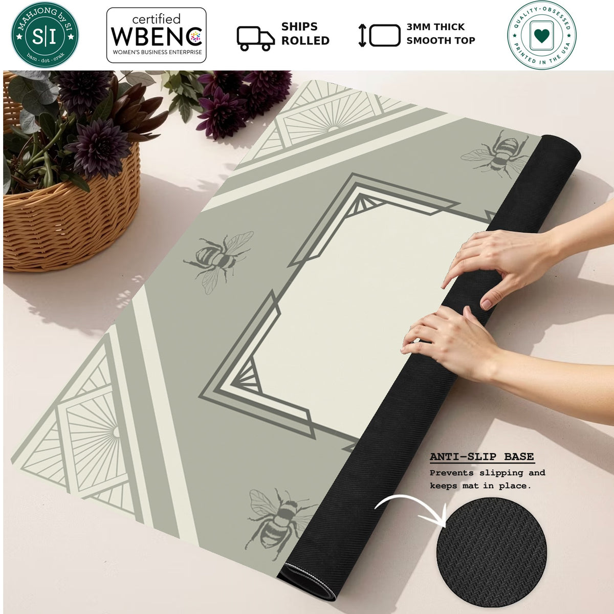 Mahjong by SI™  The Great Gatsbee Mahjong Mat — Rolled Mat Feature Image [rolled-feature-square]