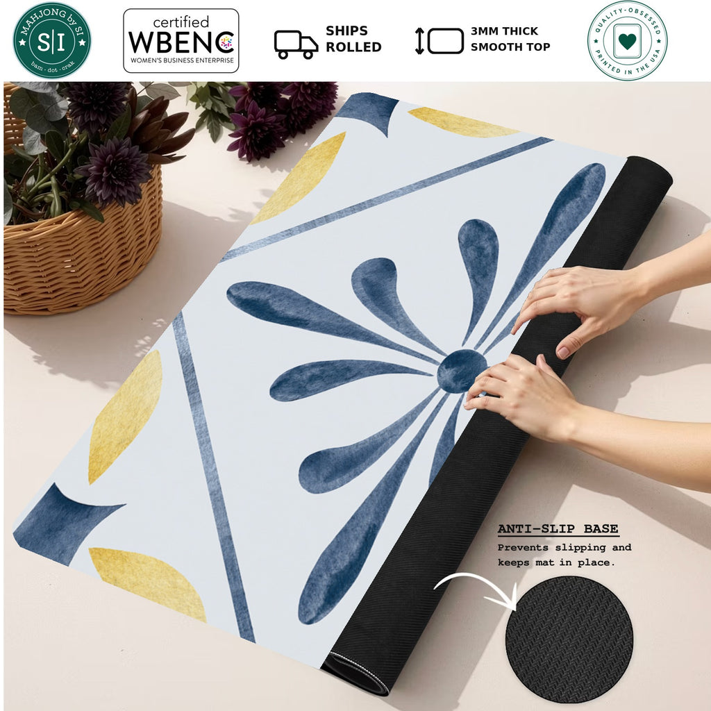 Mahjong by SI™ Tile Me More | Blue Mahjong Mat — Rolled Mat Feature Image [rolled-feature-square]