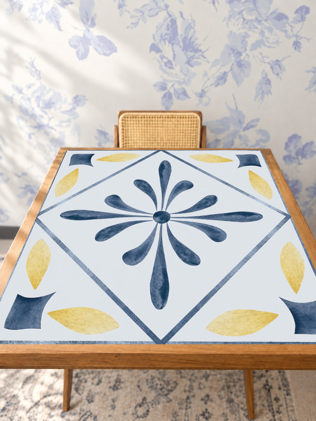 Mahjong by SI™ Tile Me More | Blue Mahjong Mat — Studio Table Angle [studio-angle-square]