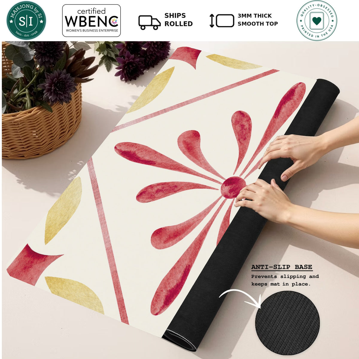 Mahjong by SI™ Tile Me More | Red Mahjong Mat — Rolled Mat Feature Image [rolled-feature-square]