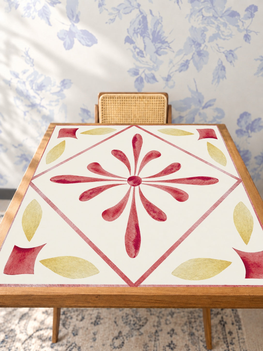 Mahjong by SI™ Tile Me More | Red Mahjong Mat — Studio Table Angle [studio-angle-square]