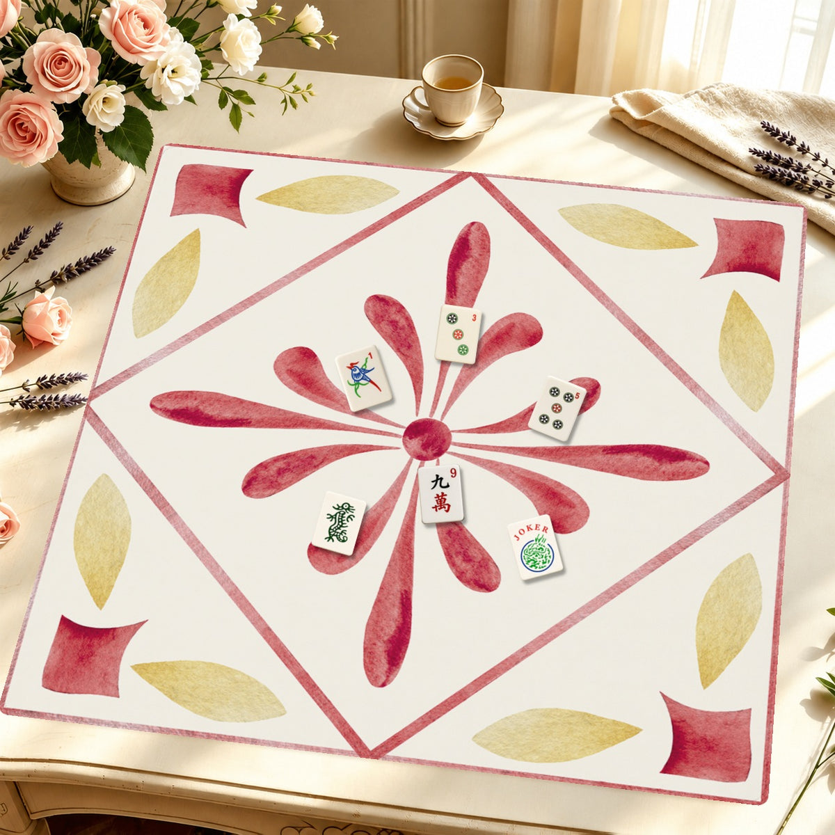 Mahjong by SI™ Tile Me More | Red Mahjong Mat — Styled Tile Table [styled-tile-table-square]