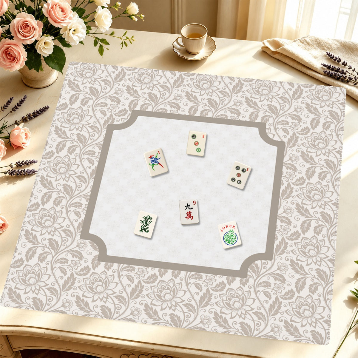 Mahjong by SI™ Timeless Taupe Mahjong Mat — Styled Tile Table [styled-tile-table-square]