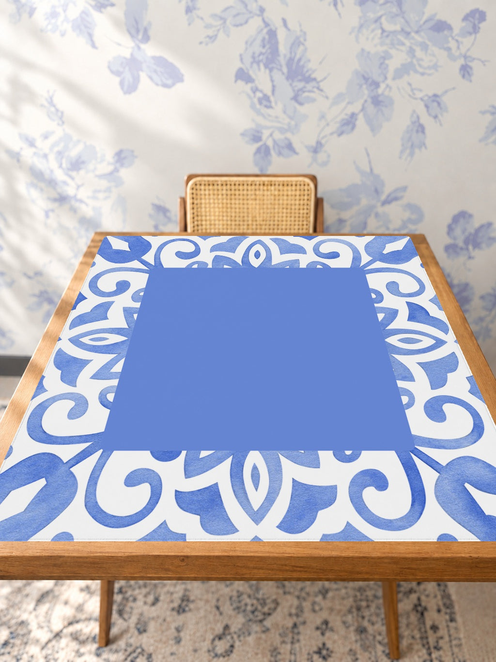 Mahjong by SI™ Twist And Tile | Blue Mahjong Mat — Studio Table Angle [studio-angle-square]