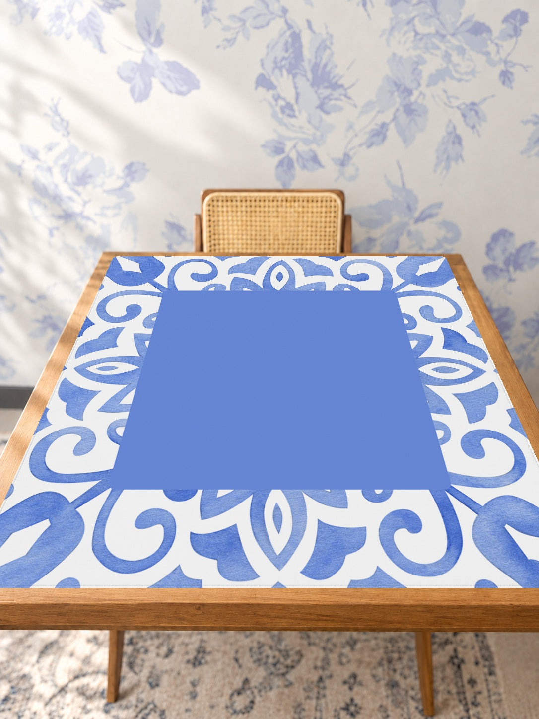 Mahjong by SI™ Twist And Tile | Blue Mahjong Mat — Studio Table Angle [studio-angle-square]
