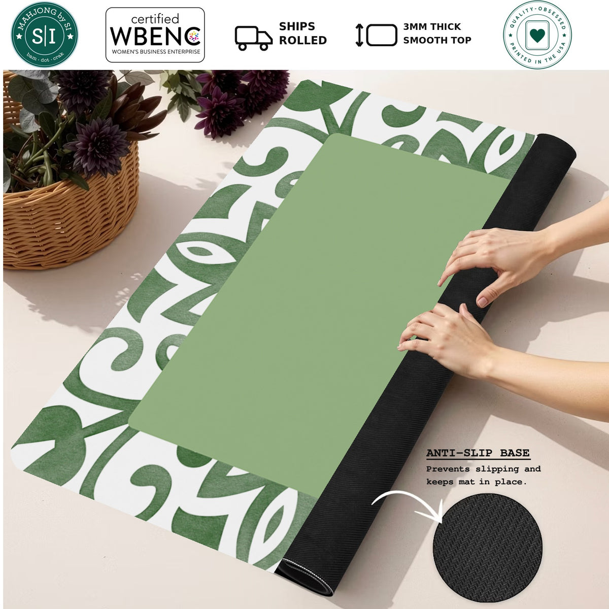 Mahjong by SI™ Twist And Tile | Green Mahjong Mat — Rolled Mat Feature Image [rolled-feature-square]