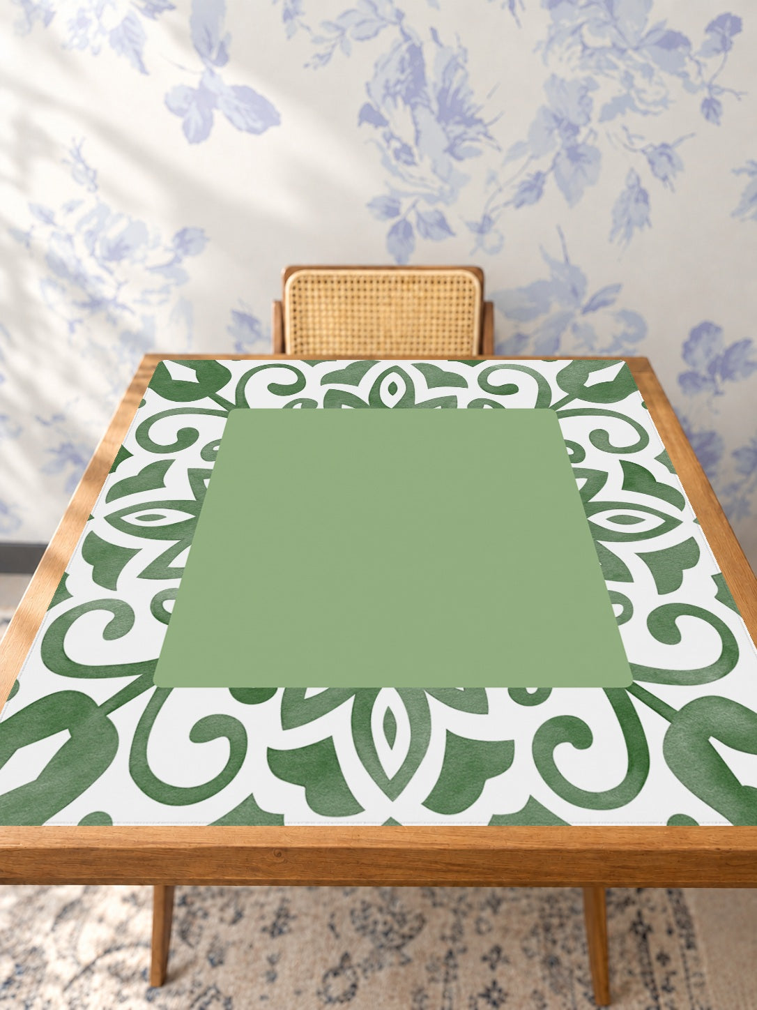 Mahjong by SI™ Twist And Tile | Green Mahjong Mat — Studio Table Angle [studio-angle-square]