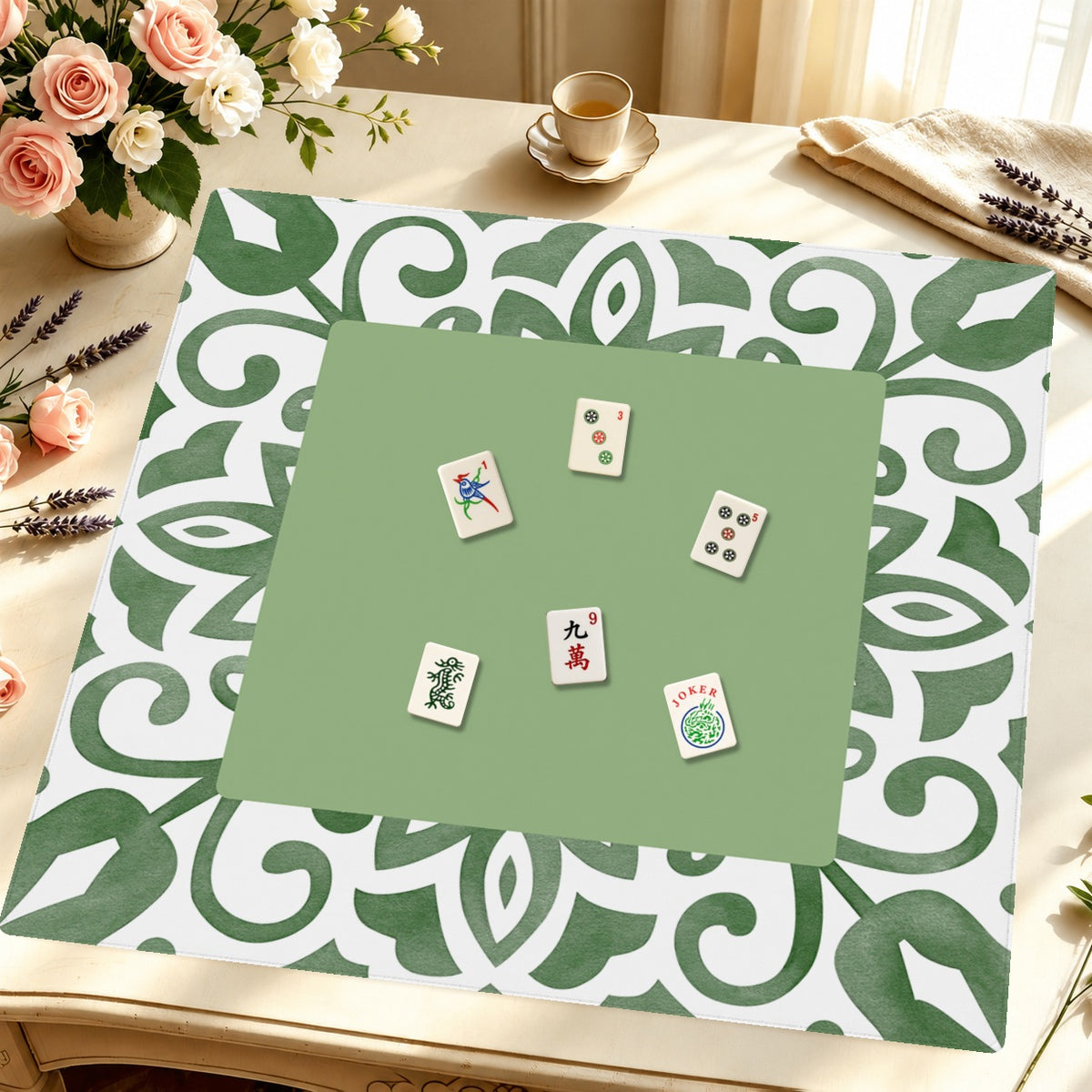 Mahjong by SI™ Twist And Tile | Green Mahjong Mat — Styled Tile Table [styled-tile-table-square]