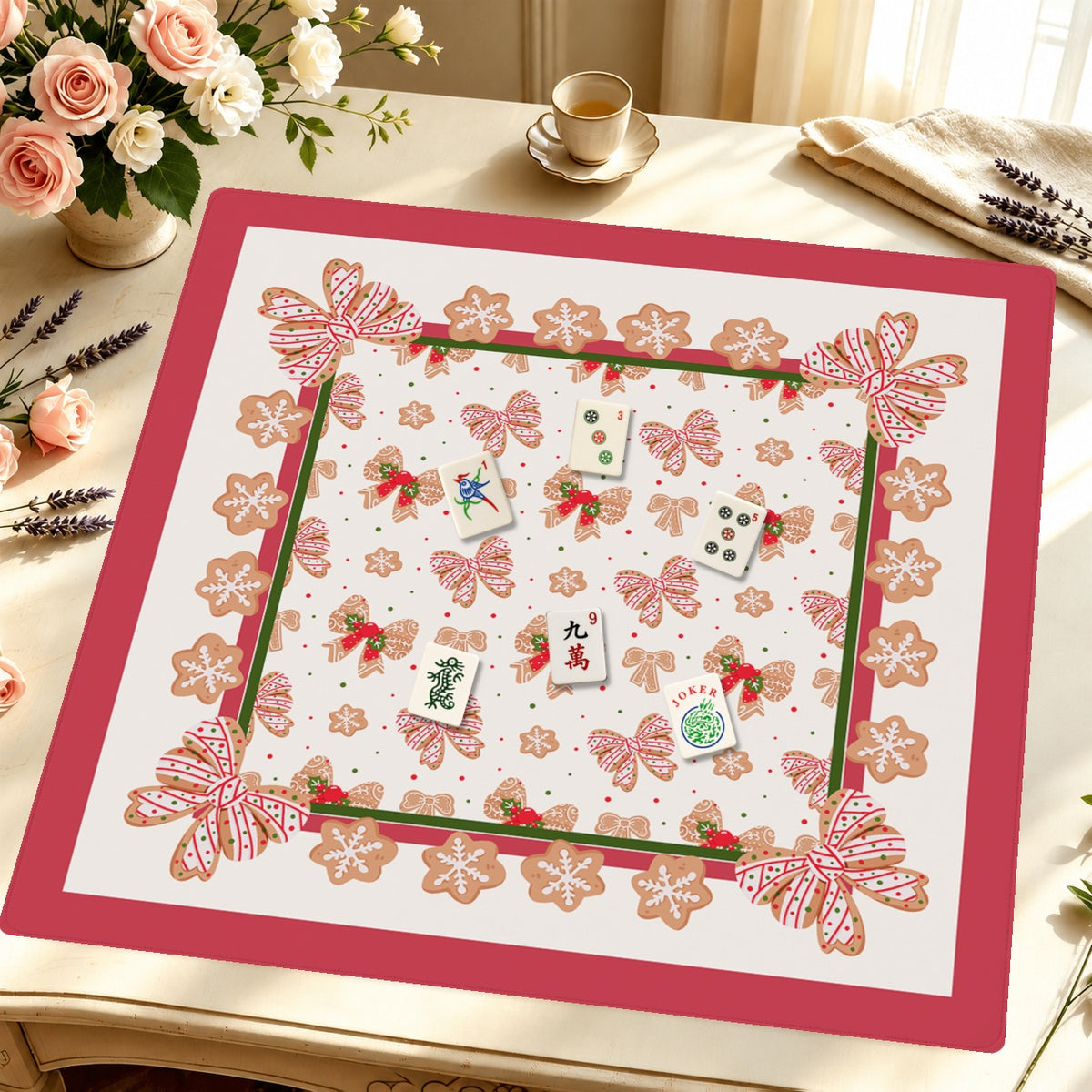 Mahjong by SI™ Under the Mistle Dough Mahjong Mat — Styled Tile Table [styled-tile-table-square]
