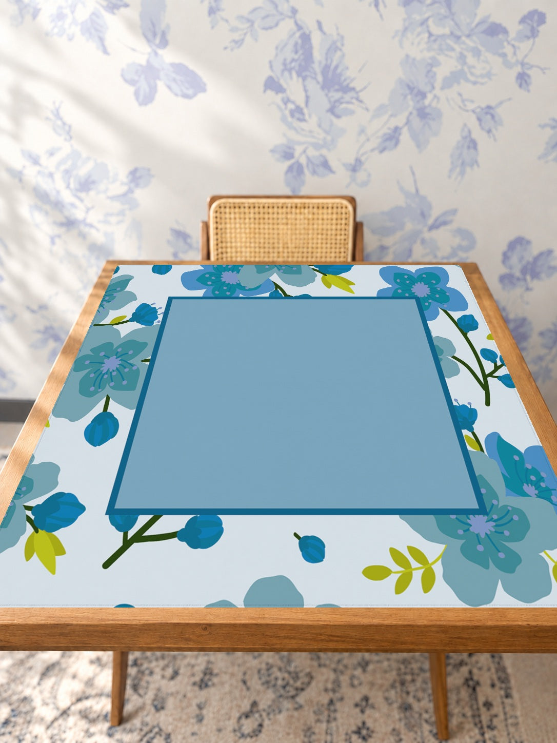 Mahjong by SI™ Vine Time |  Blue Mahjong Mat — Studio Table Angle [studio-angle-square]