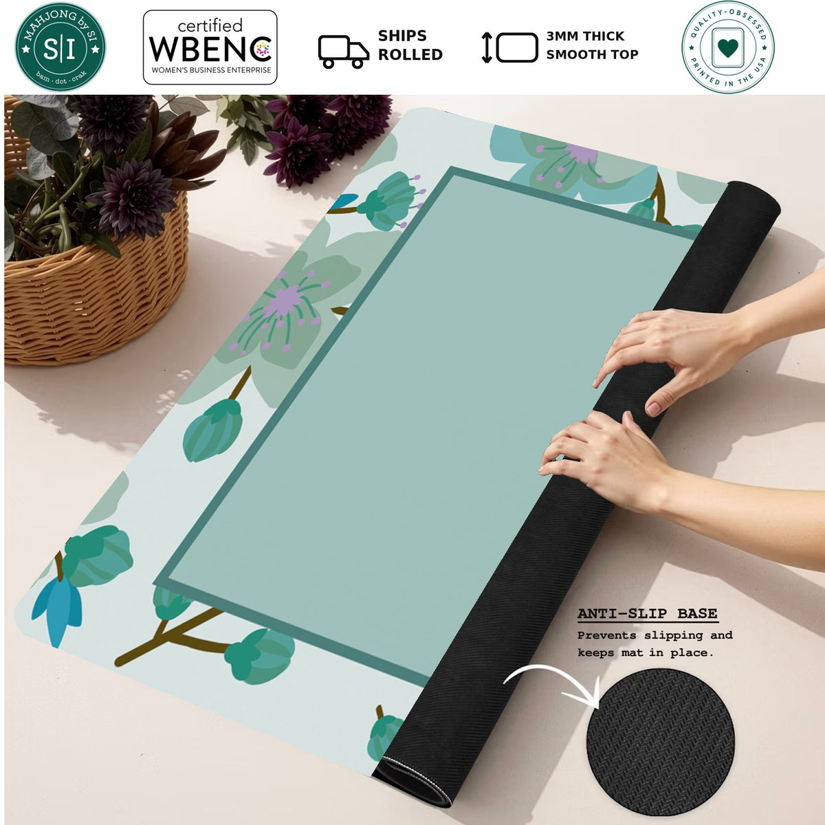 Mahjong by SI™ Vine Time | Green Mahjong Mat — Rolled Mat Feature Image [rolled-feature-square]