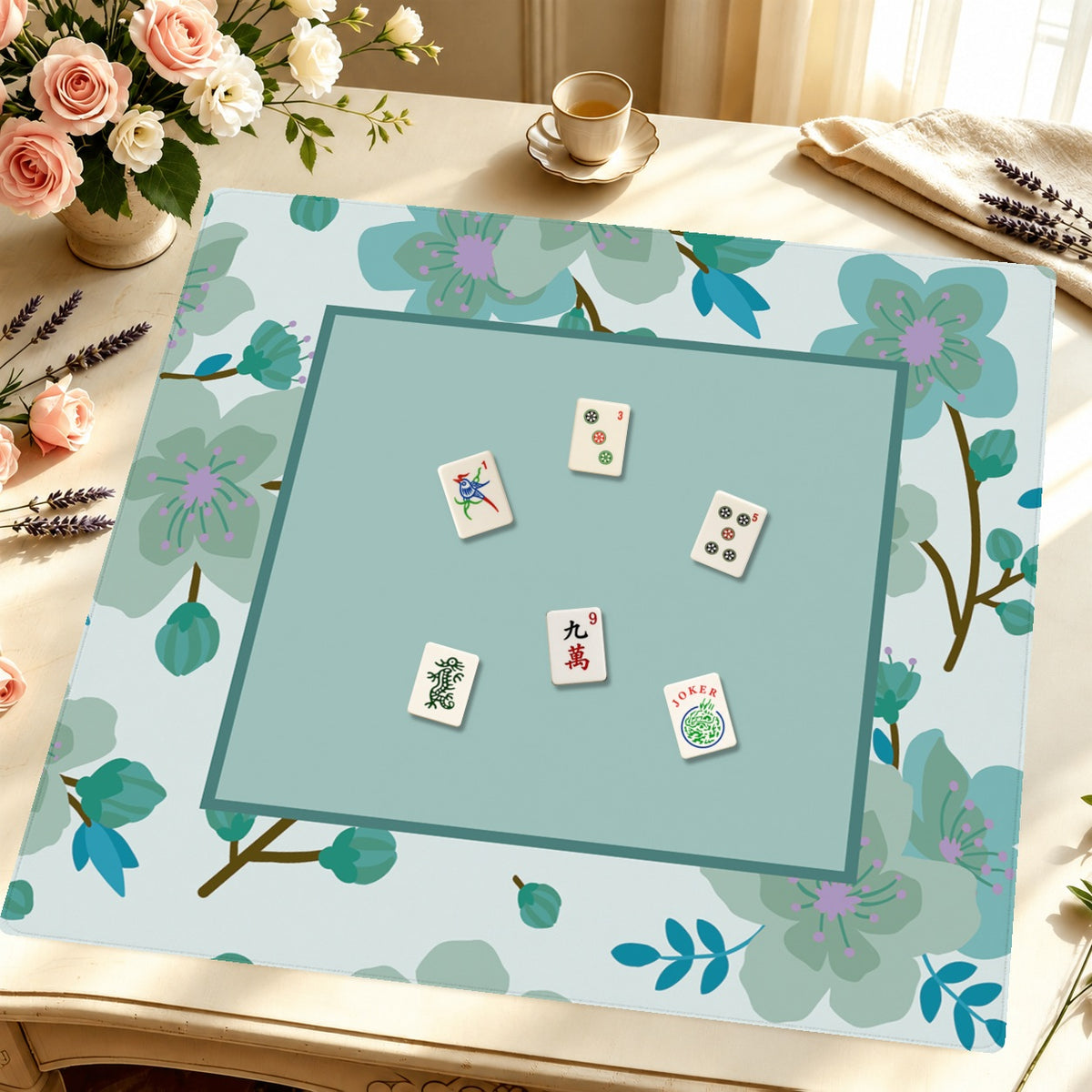 Mahjong by SI™ Vine Time | Green Mahjong Mat — Styled Tile Table [styled-tile-table-square]