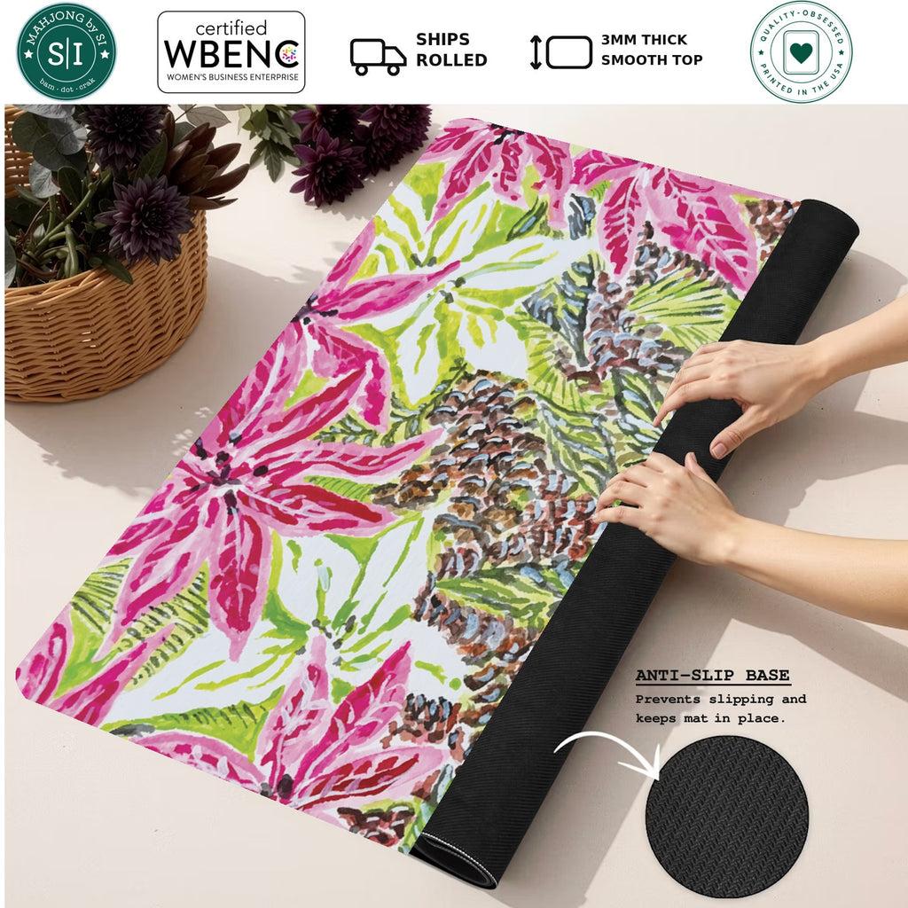 Vintage Poinsettia Mahjong Mat — Rolled Mat Feature Image [rolled-feature-square]
