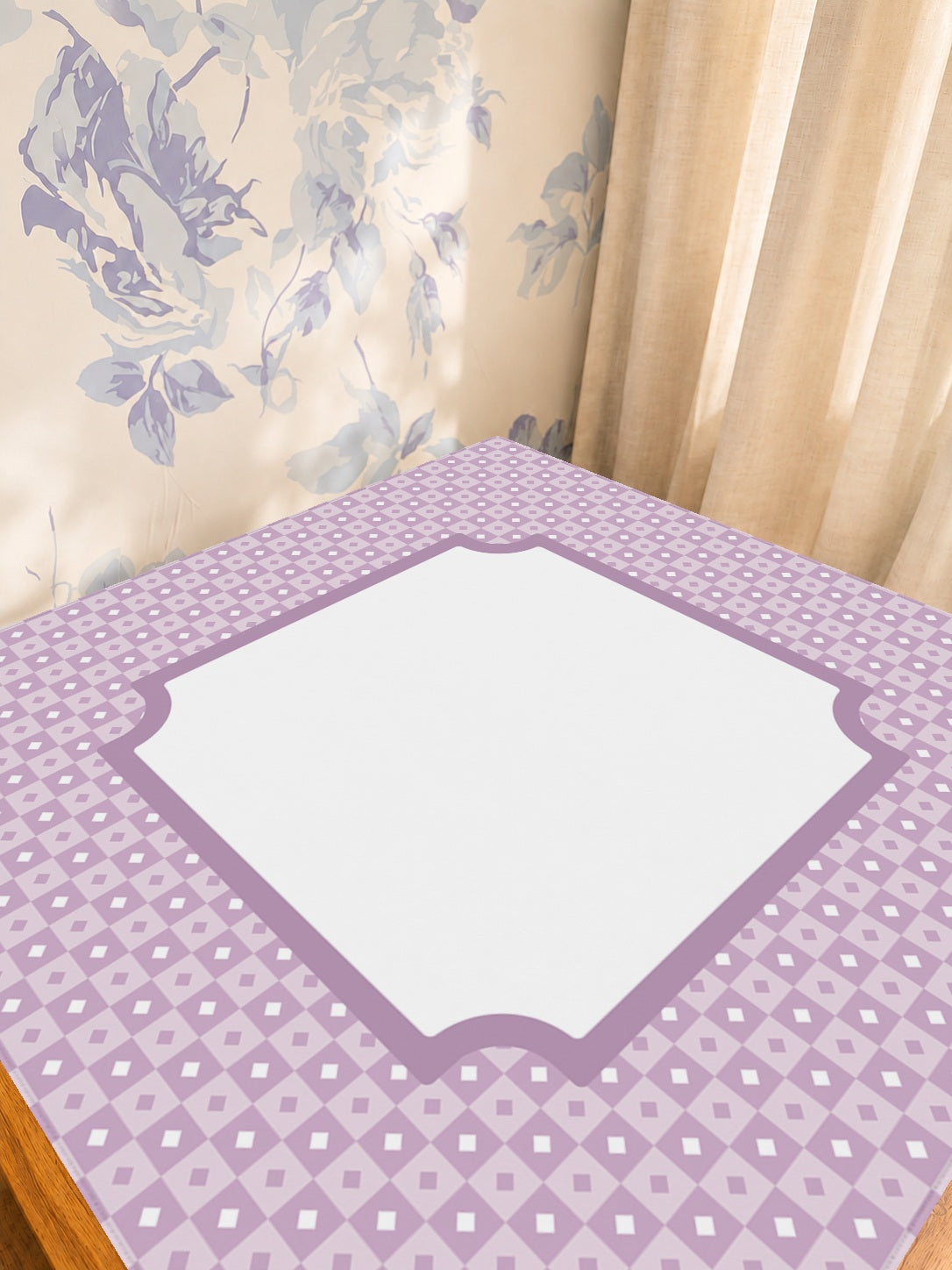 Mahjong by SI™ Violet Vintage Frame Mahjong Mat — Sunlit Detail [studio-detail-square]