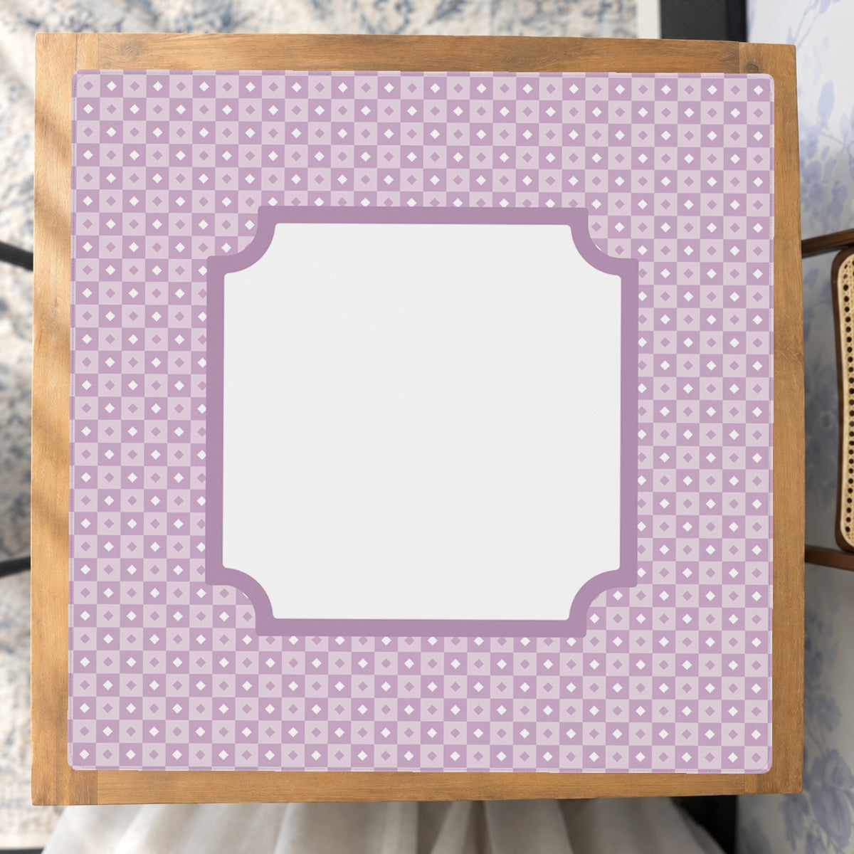 Mahjong by SI™ Violet Vintage Frame Mahjong Mat — Studio Overhead [studio-overhead-square]