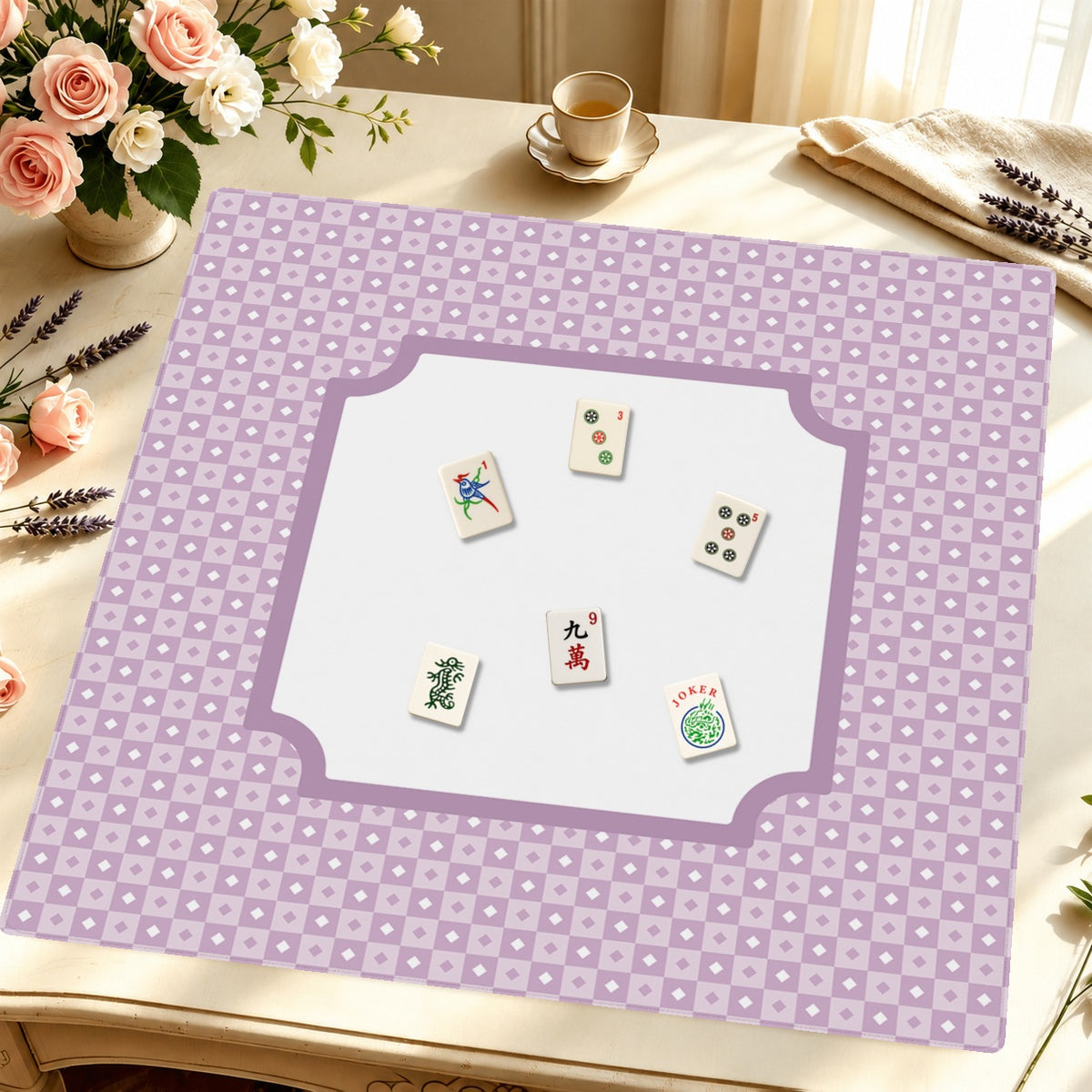 Mahjong by SI™ Violet Vintage Frame Mahjong Mat — Styled Tile Table [styled-tile-table-square]