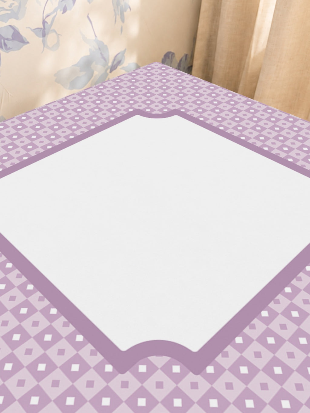 Mahjong by SI™ Violet Vintage Frame Mahjong Mat — Sunlit Close-up [sunlit-closeup-square]