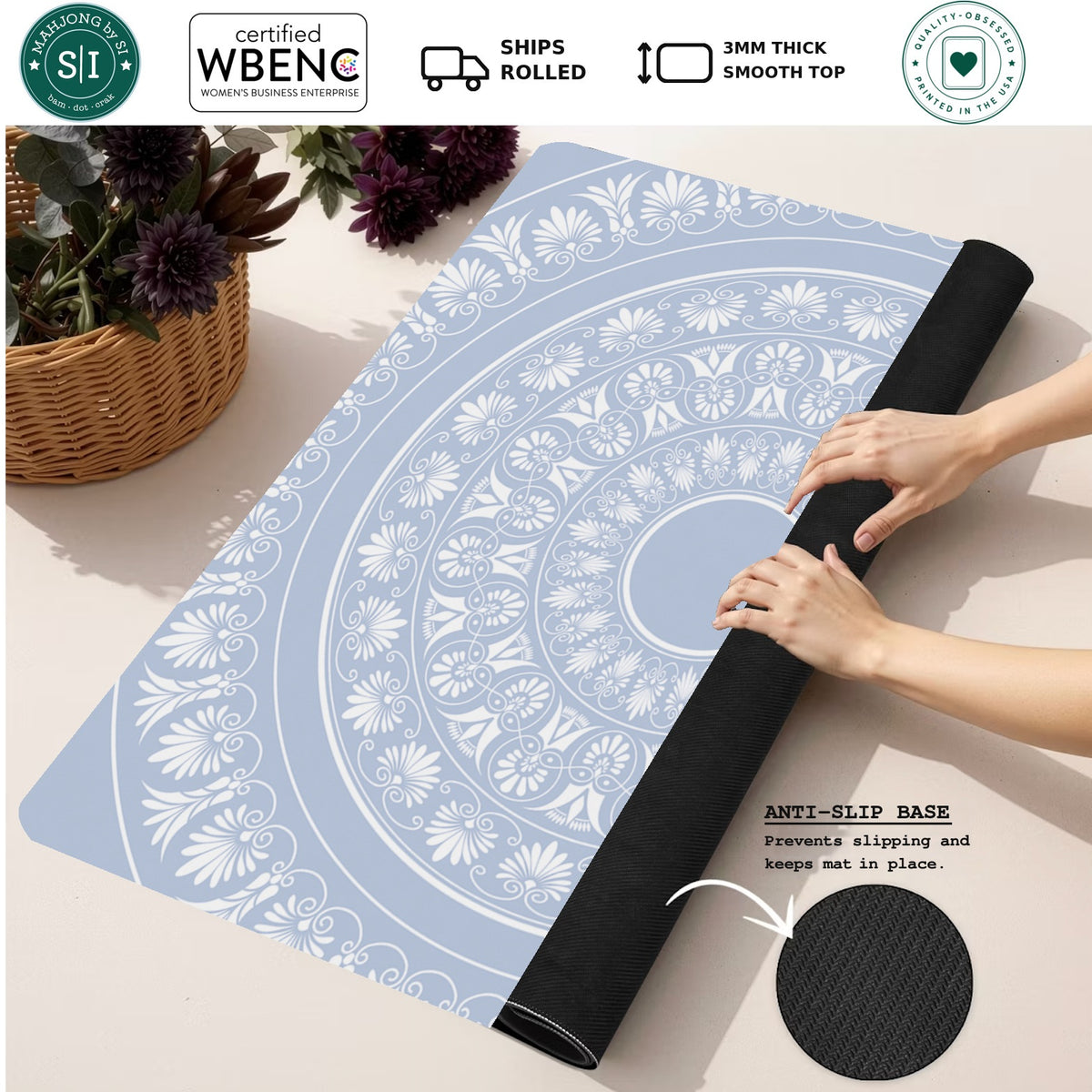 Mahjong by SI™ Wedgwood Whimsy Mahjong Mat — Rolled Mat Feature Image [rolled-feature-square]