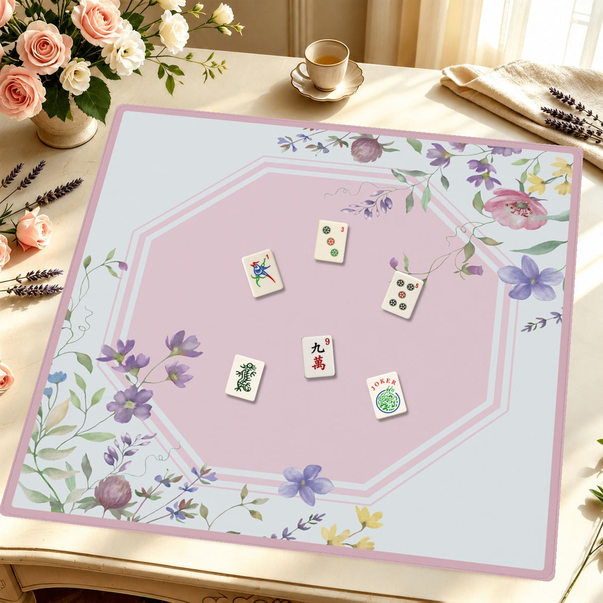 Mahjong by SI™ Wildflower Toile Mahjong Mat — Styled Tile Table [styled-tile-table-square]
