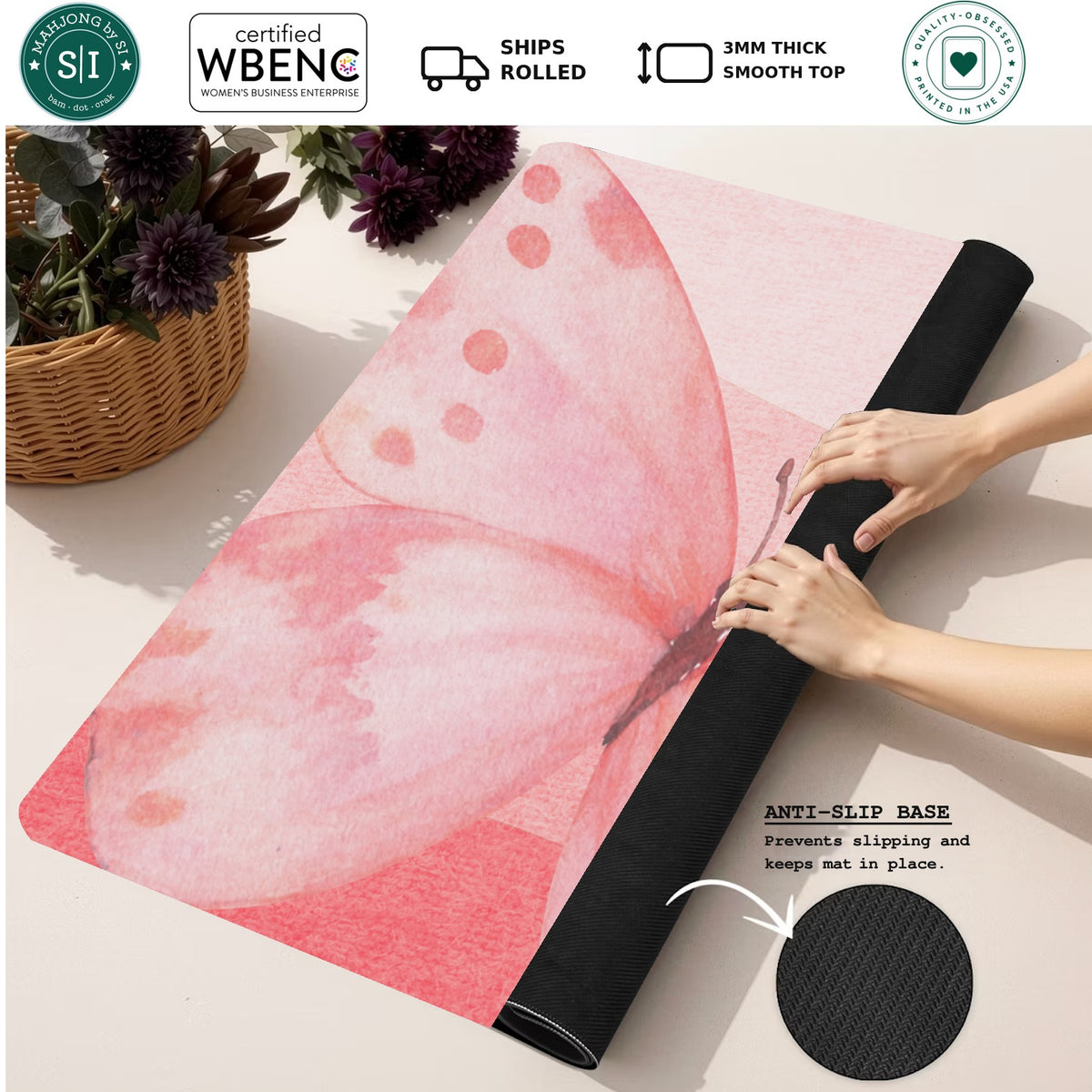 Mahjong by SI™ Wing Woman | Red Border Mahjong Mat — Rolled Mat Feature Image [rolled-feature-square]