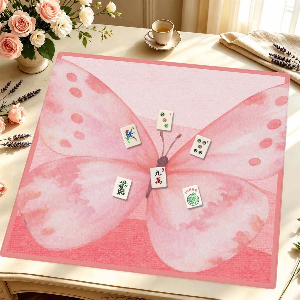 Mahjong by SI™ Wing Woman | Red Border Mahjong Mat — Styled Tile Table [styled-tile-table-square]