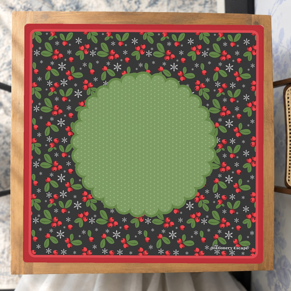 Winterberry Wonderland Mahjong Mat — Studio Overhead [studio-overhead-square]