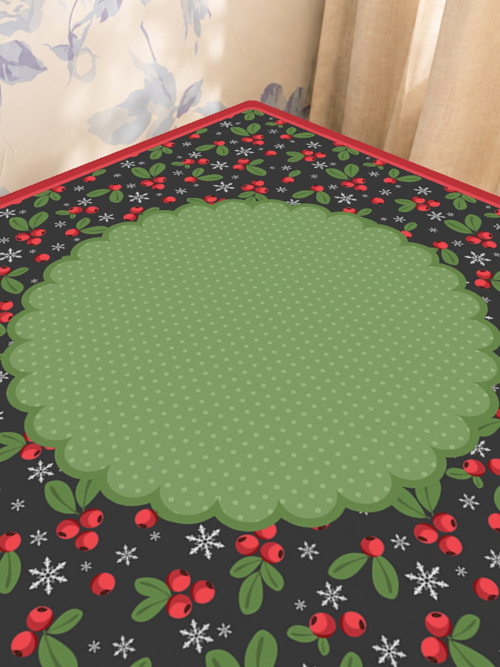 Winterberry Wonderland Mahjong Mat — Sunlit Close-up [sunlit-closeup-square]