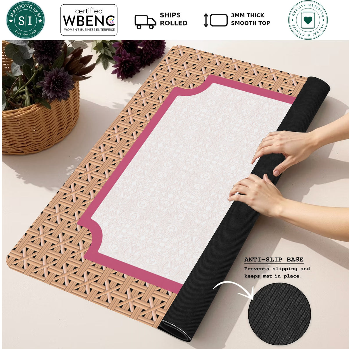 Mahjong by SI™ Woven Wonder - Pink Mahjong Mat — Rolled Mat Feature Image [rolled-feature-square]