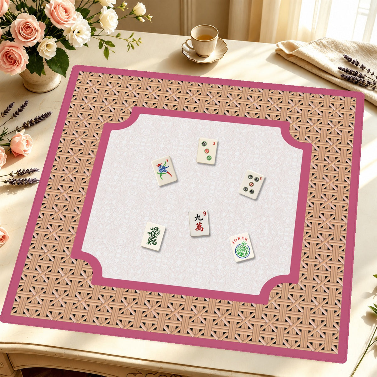 Mahjong by SI™ Woven Wonder - Pink Mahjong Mat — Styled Tile Table [styled-tile-table-square]
