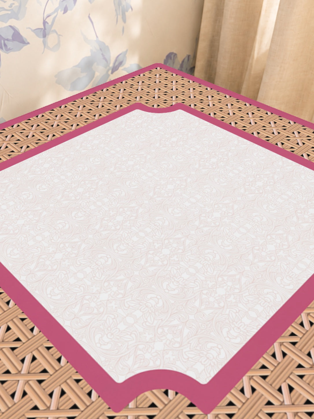 Mahjong by SI™ Woven Wonder - Pink Mahjong Mat — Sunlit Close-up [sunlit-closeup-square]
